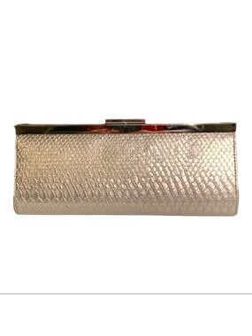 ALDO Silver Faux Snake Skin Hand Clutch Embellished Chrome Snap Closure Purse